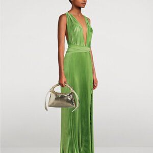 Moderniste Split Gown L'IDEE - Green Pleated Sleeveless Midi Dress